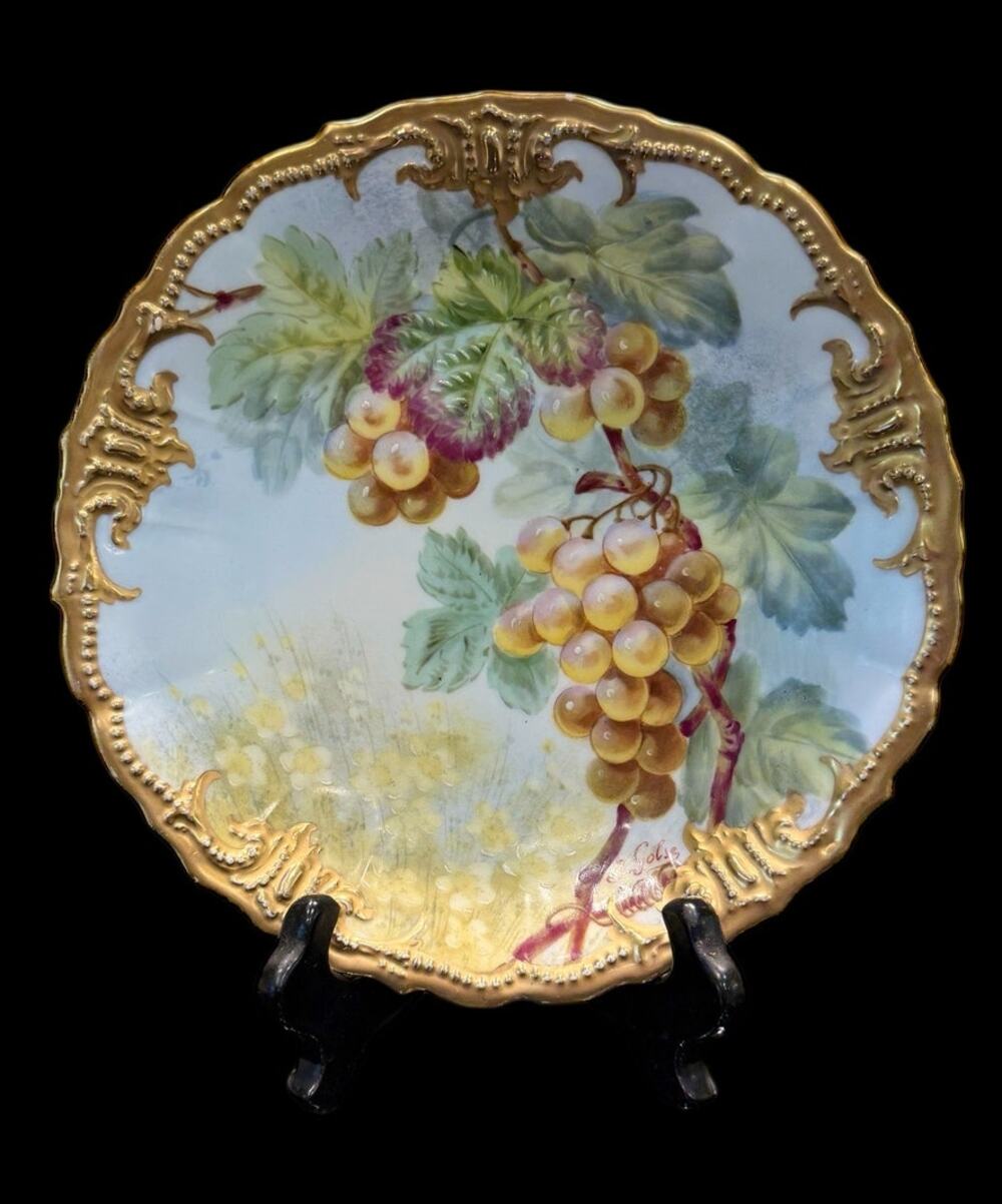 Antique Limoges France Hand Painted Grapes Plate Artist Signed J Golse